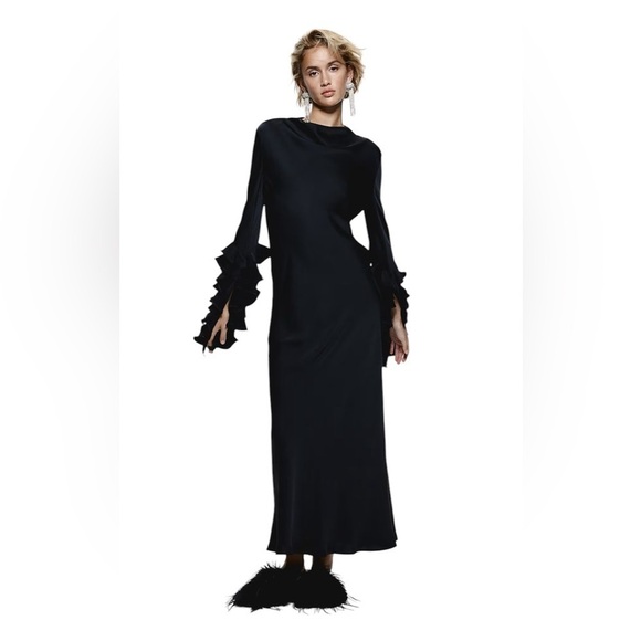 New H&M Ruffle-Sleeve Satin Dress - Picture 2 of 4